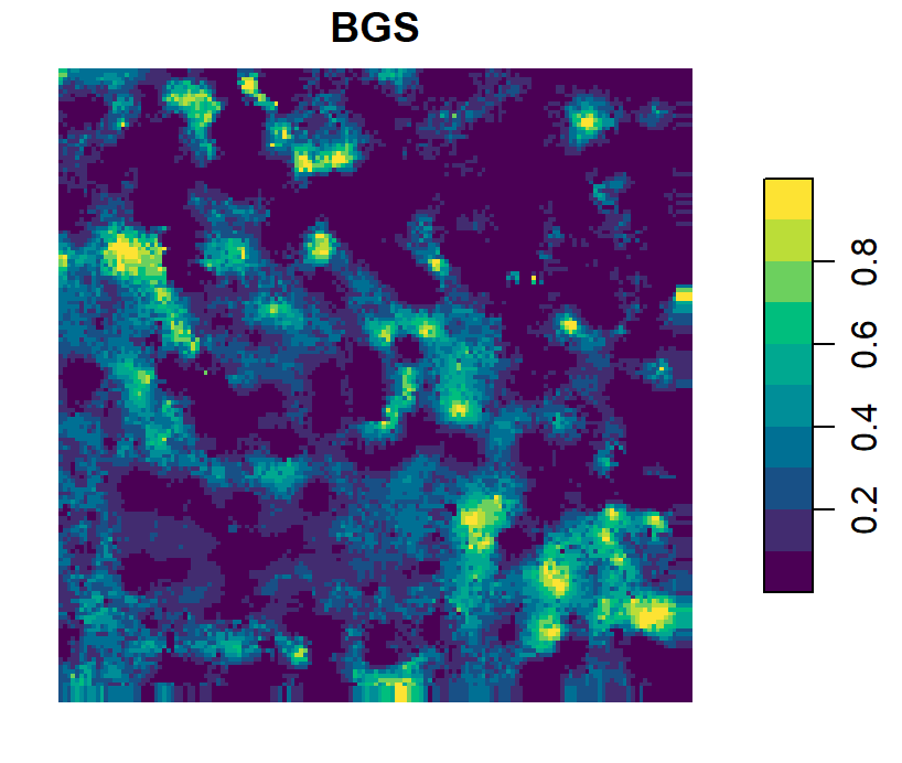 Beispielhafte Anwendung der bedingten geostatistischen Simulation in Verbindung mit externer Drift zur Berechnung der Überschreitungswahrscheinlichkeiten für einen Nitratschwellenwert von 50 mg/l in einer Pilotregion.