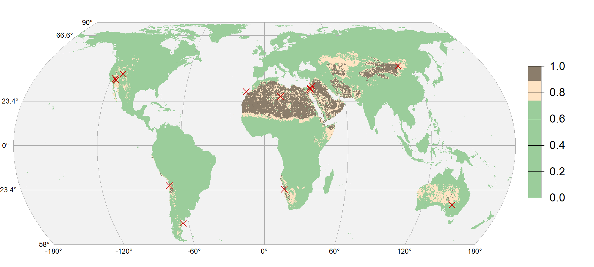 Globale Karte der potenziellen Verbreitung von Wüstenpflaster. Quelle: Brenning et al. (2025).