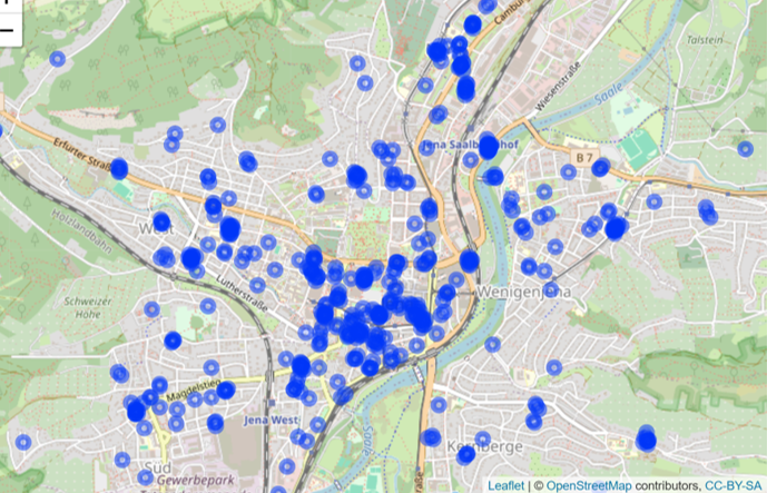 Geocoded police reports in Jena.