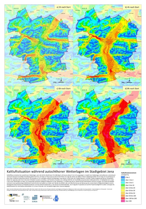 Cold air flows in Jena during the night. Map &copy; 2012 ThINK GmbH / Kurmutz et al.